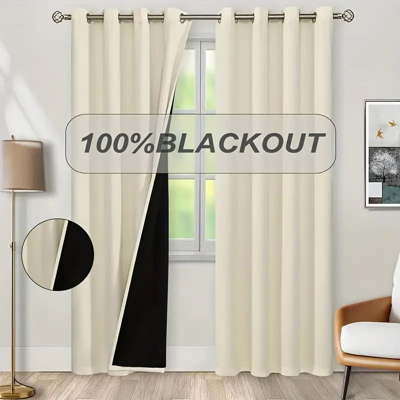 2pcs 100% blackout curtains, with perforated hanging method, sun protection, privacy protection, heat insulation and noise reduction, suitable for bedroom, living room, dining room and other various life decorations