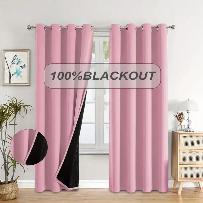 2pcs 100% blackout curtains, with perforated hanging method, sun protection, privacy protection, heat insulation and noise reduction, suitable for bedroom, living room, dining room and other various life decorations