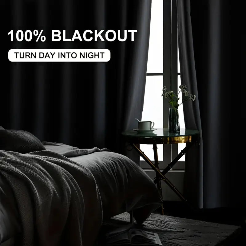 2pcs 100% blackout curtains, with perforated hanging method, sun protection, privacy protection, heat insulation and noise reduction, suitable for bedroom, living room, dining room and other various life decorations