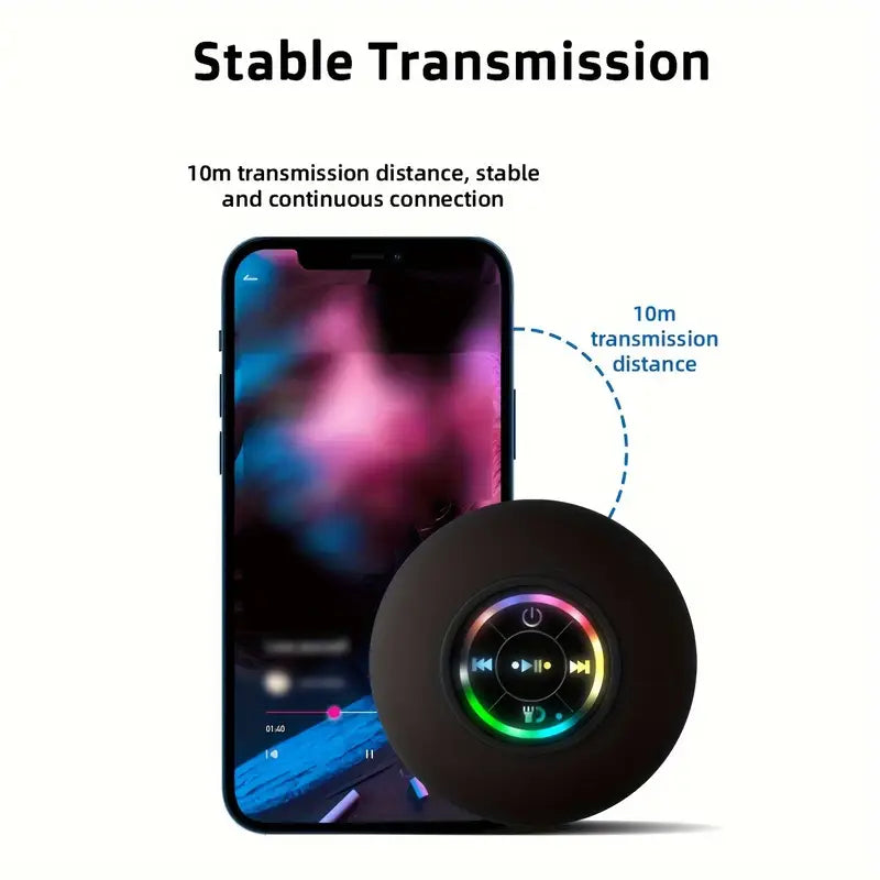 LED Bathroom Speaker - Wireless, USB Rechargeable, 2-Hour Playtime, RGB Lighting, Suction Cup Mount, HD Sound Quality, 5.0 Surround Sound, Bathroom Speaker, Party Audio, Modern Audio, Highquality Sound