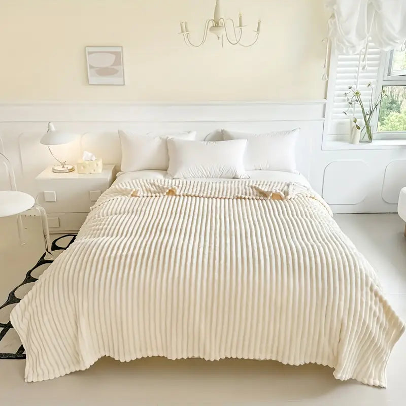 1pc Plush Coral Fleece Blanket - Ultra-Soft All-Season Luxury Bedspread, Couch Throw, Camping & Travel Bedding,,,, Grey, - Machine Washable Cozy Gift for, Outdoor, or Holidays - Traditional Style with Geometric Pattern, Multi