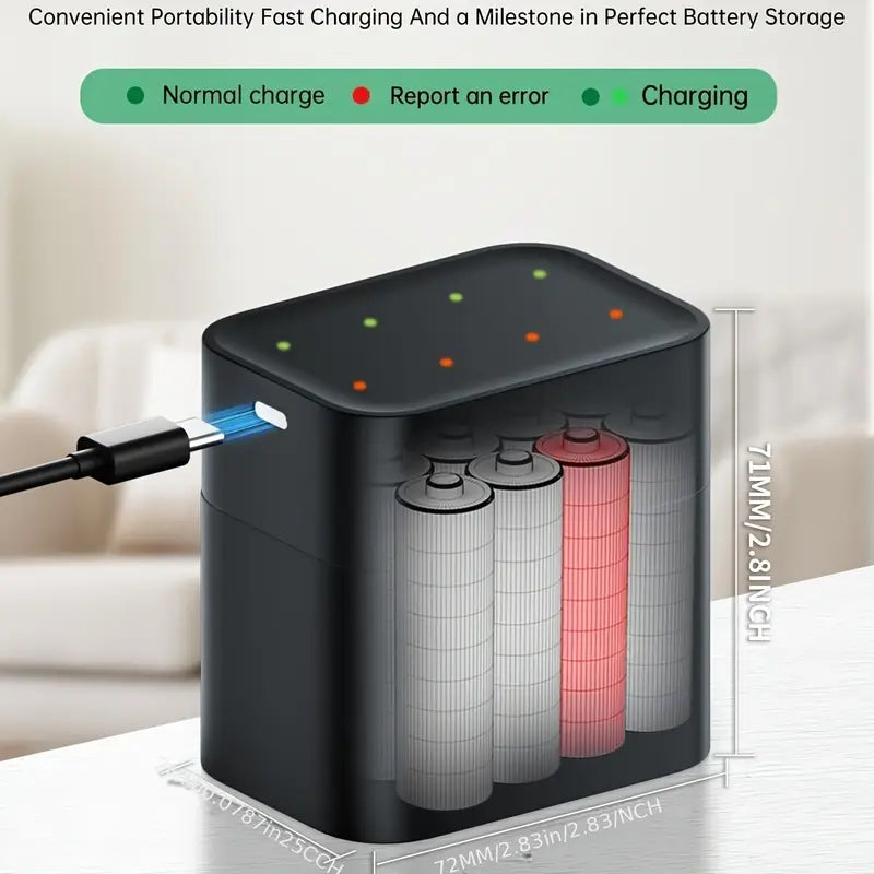 PUJIMAX Rechargeable Lithium Battery 8pcs 3400Mwh High Performance 1.5V Lithium Batteries, Long-Lasting Rechargeable AA Lithium-Ion Batteries And All-In-One Charging Case - 8-Slot Yellow Charging Case. Only Supports 1.5V Rech