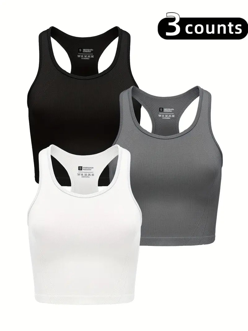 3pcs Women'S High-Elasticity Yoga Sports Bras - Quick-Dry, Breathable, No-Pad Design for Running & Gym - Black, White, Brown, Workout Clothes