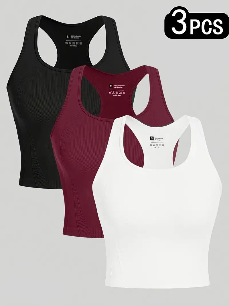 3pcs Women'S High-Elasticity Yoga Sports Bras - Quick-Dry, Breathable, No-Pad Design for Running & Gym - Black, White, Brown, Workout Clothes