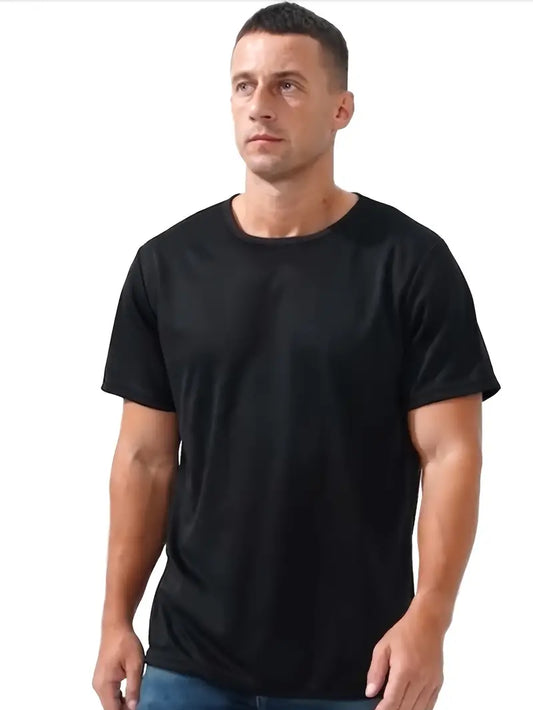 5-Pack Men's Premium Moisture-Wicking Quick-Dry Crew Neck T-Shirts - Breathable Micro-Elastic Fabric, Soft Comfort Fit for Gym, Outdoor & Casual Attire - Solid Color Short Sleeve Tees (5 Colors), Gym Apparel, Sporty Casual Lo