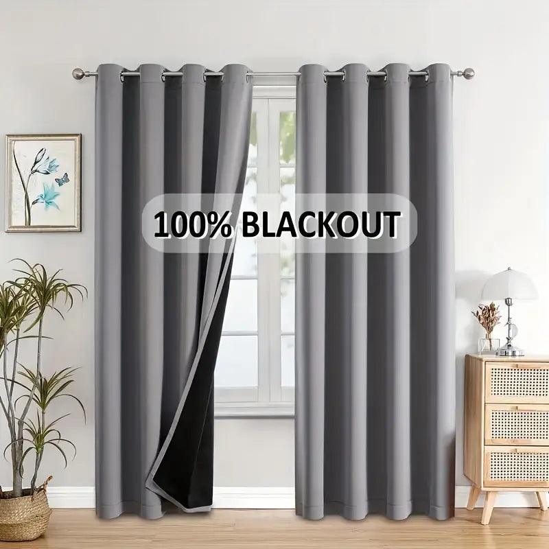 2pcs 100% blackout curtains, with perforated hanging method, sun protection, privacy protection, heat insulation and noise reduction, suitable for bedroom, living room, dining room and other various life decorations