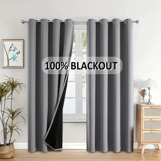 2pcs 100% blackout curtains, with perforated hanging method, sun protection, privacy protection, heat insulation and noise reduction, suitable for bedroom, living room, dining room and other various life decorations