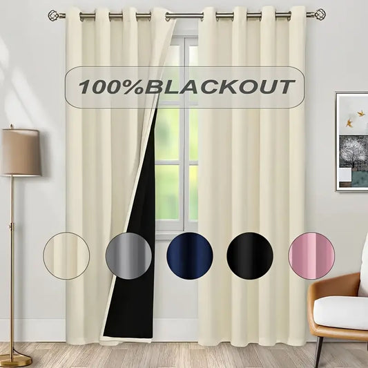 2pcs 100% blackout curtains, with perforated hanging method, sun protection, privacy protection, heat insulation and noise reduction, suitable for bedroom, living room, dining room and other various life decorations