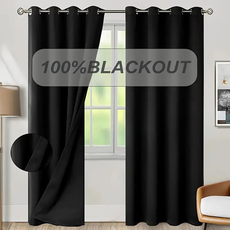 2pcs 100% blackout curtains, with perforated hanging method, sun protection, privacy protection, heat insulation and noise reduction, suitable for bedroom, living room, dining room and other various life decorations