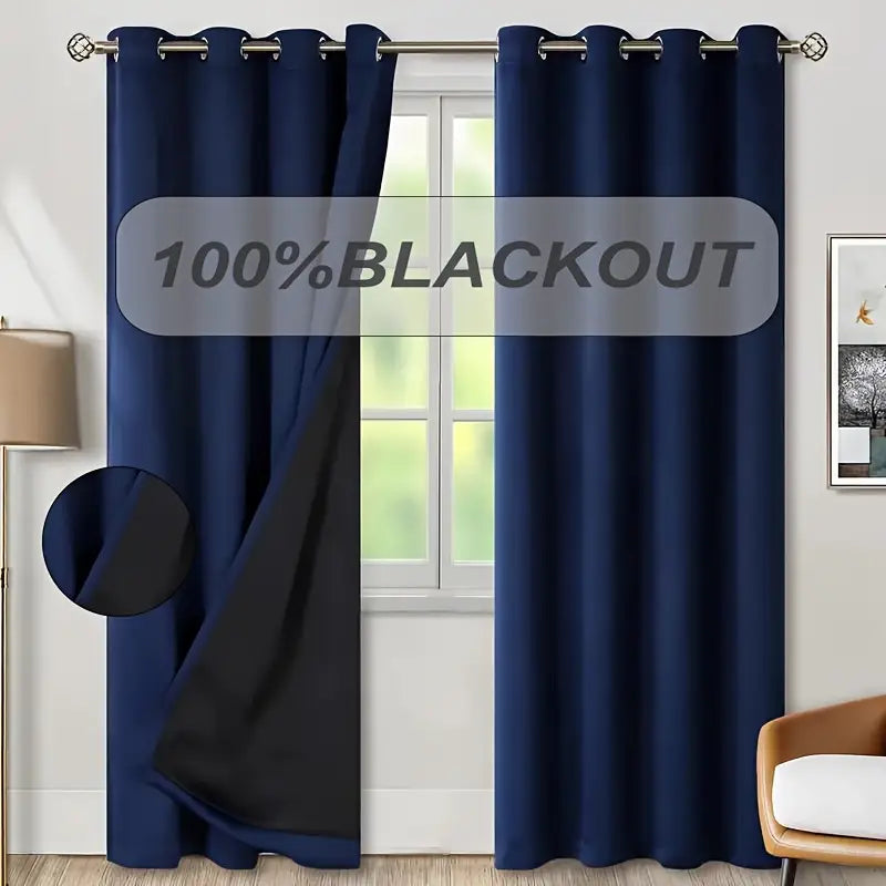 2pcs 100% blackout curtains, with perforated hanging method, sun protection, privacy protection, heat insulation and noise reduction, suitable for bedroom, living room, dining room and other various life decorations