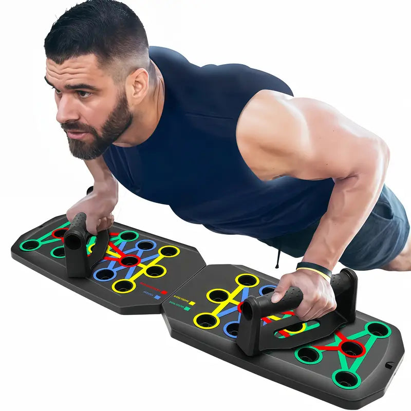 MACYO 28-Hole Push-Up Board with 2 Resistance Bands - Multifunctional Home & Gym Exercise Equipment, Chest Muscle Trainer, Strength Training Device, Includes Jump Ropes & Handles, Durable PP Material,, Gym