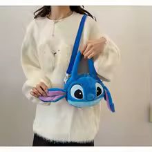 Disney Stitch Soft Plush Crossbody Bag Korean Cute Style Adjustable Strap Kawaii Anime Shoulder Purse Medium Size Gift for Women